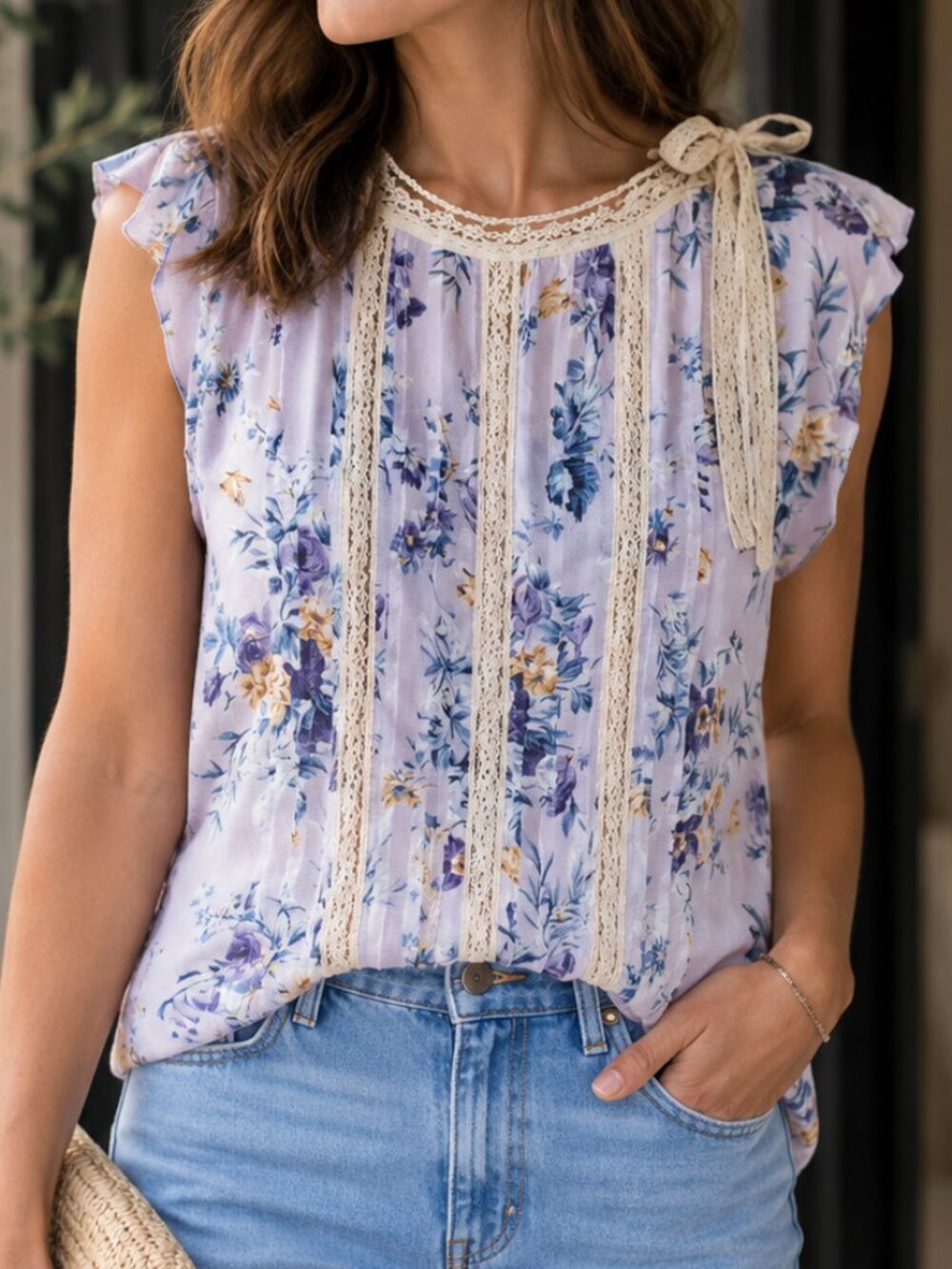 LIZ CLAIBORNE AXCESS Floral Lace Sleeveless Top Blouse - M - NEW - Picture 2 of 7